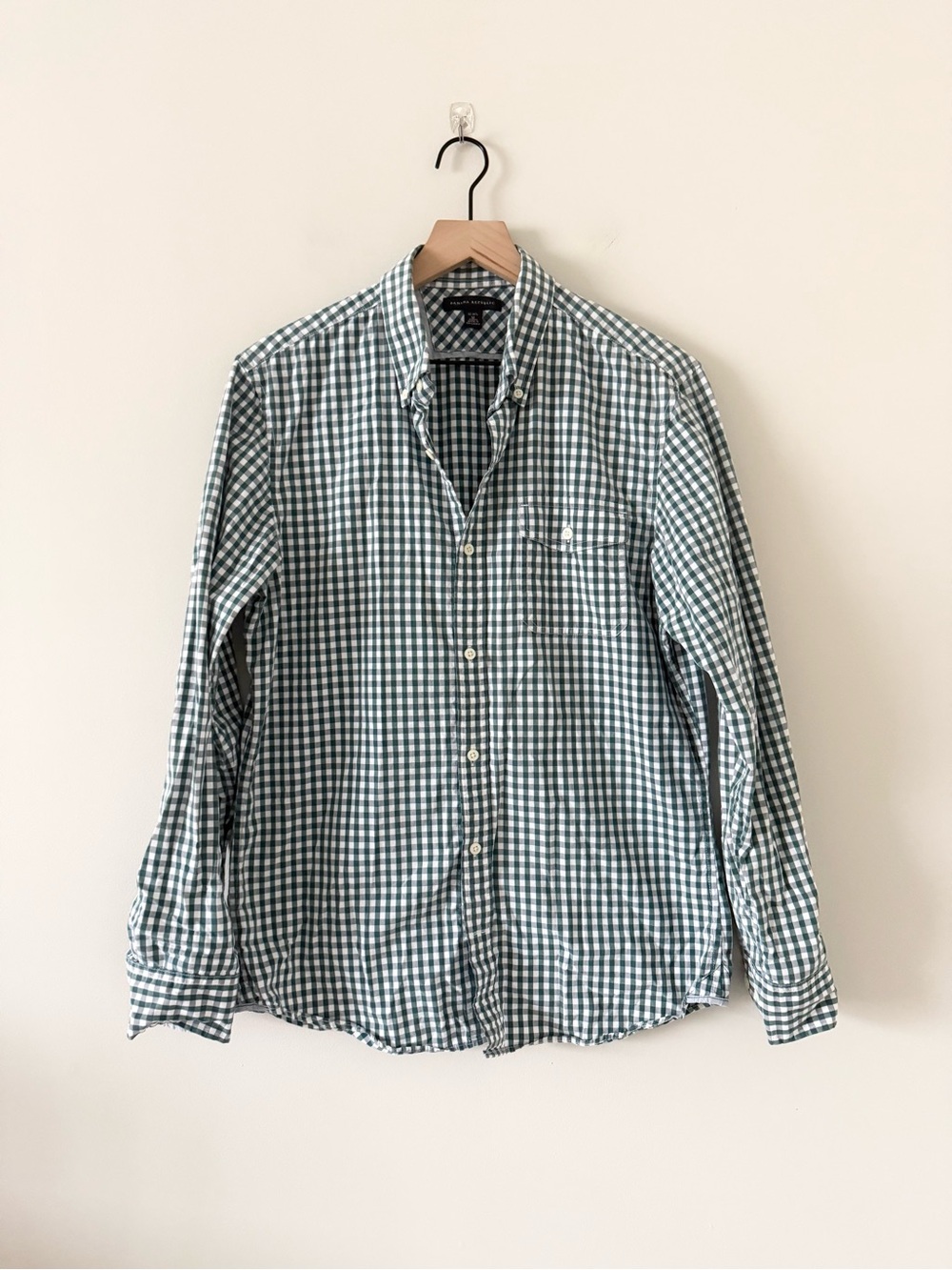 Banana Republic Men's Green & White Gingham Cotton Shirt Size M
